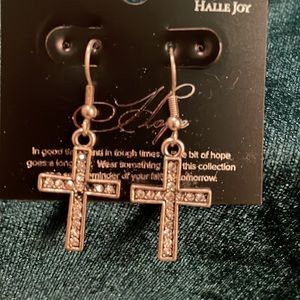 Silver Cross Dangling Earrings Halle Joy Collection